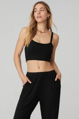 Ribbed Crop Whisper Bra Tank - Black