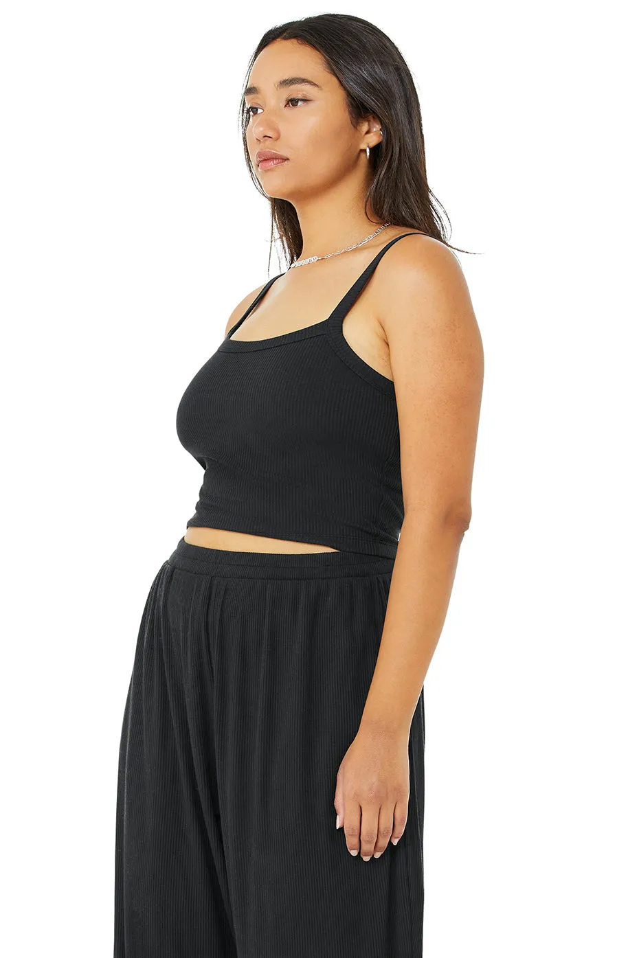 Ribbed Crop Whisper Bra Tank - Black