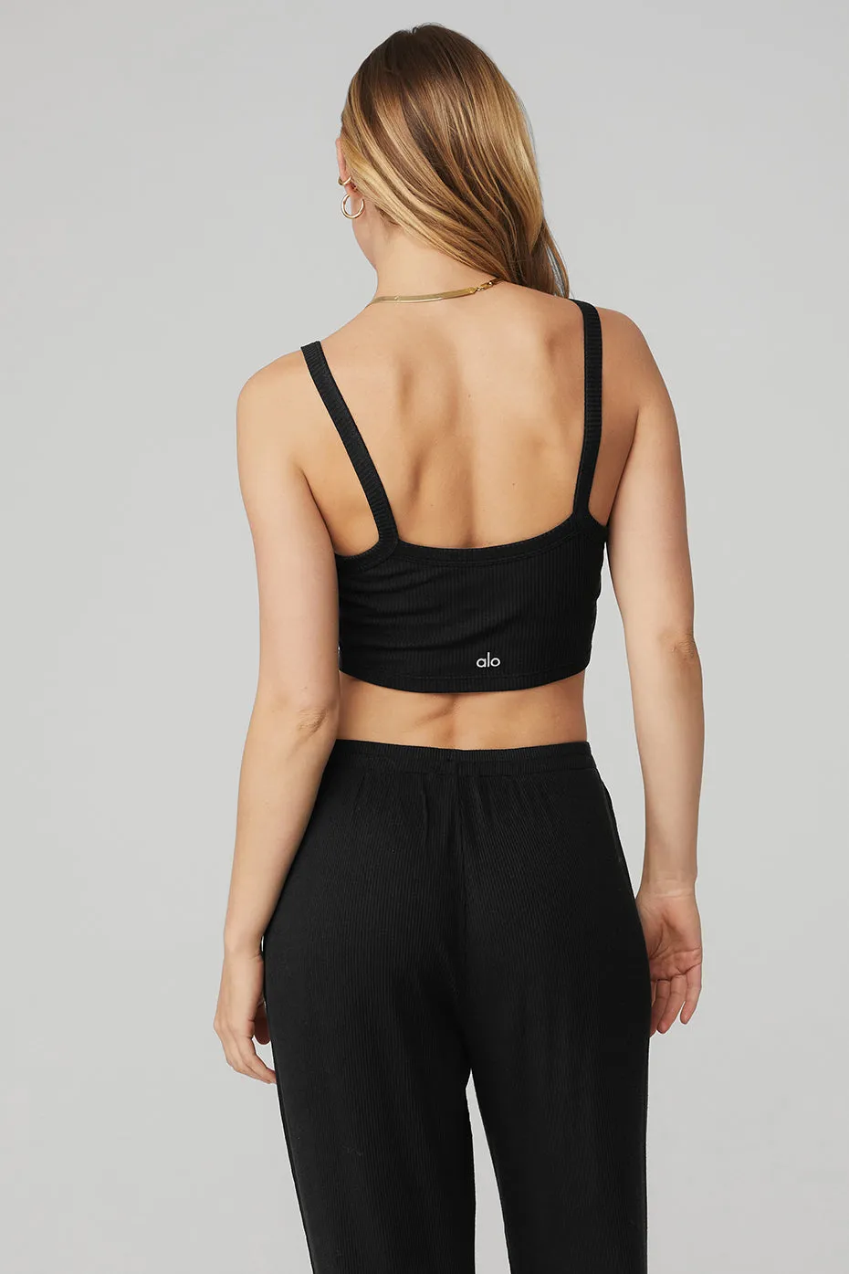 Ribbed Crop Whisper Bra Tank - Black