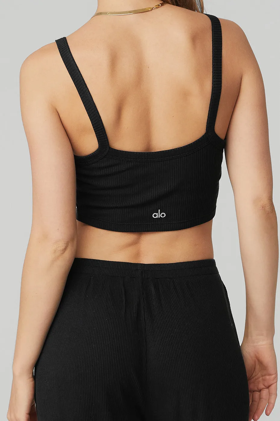 Ribbed Crop Whisper Bra Tank - Black