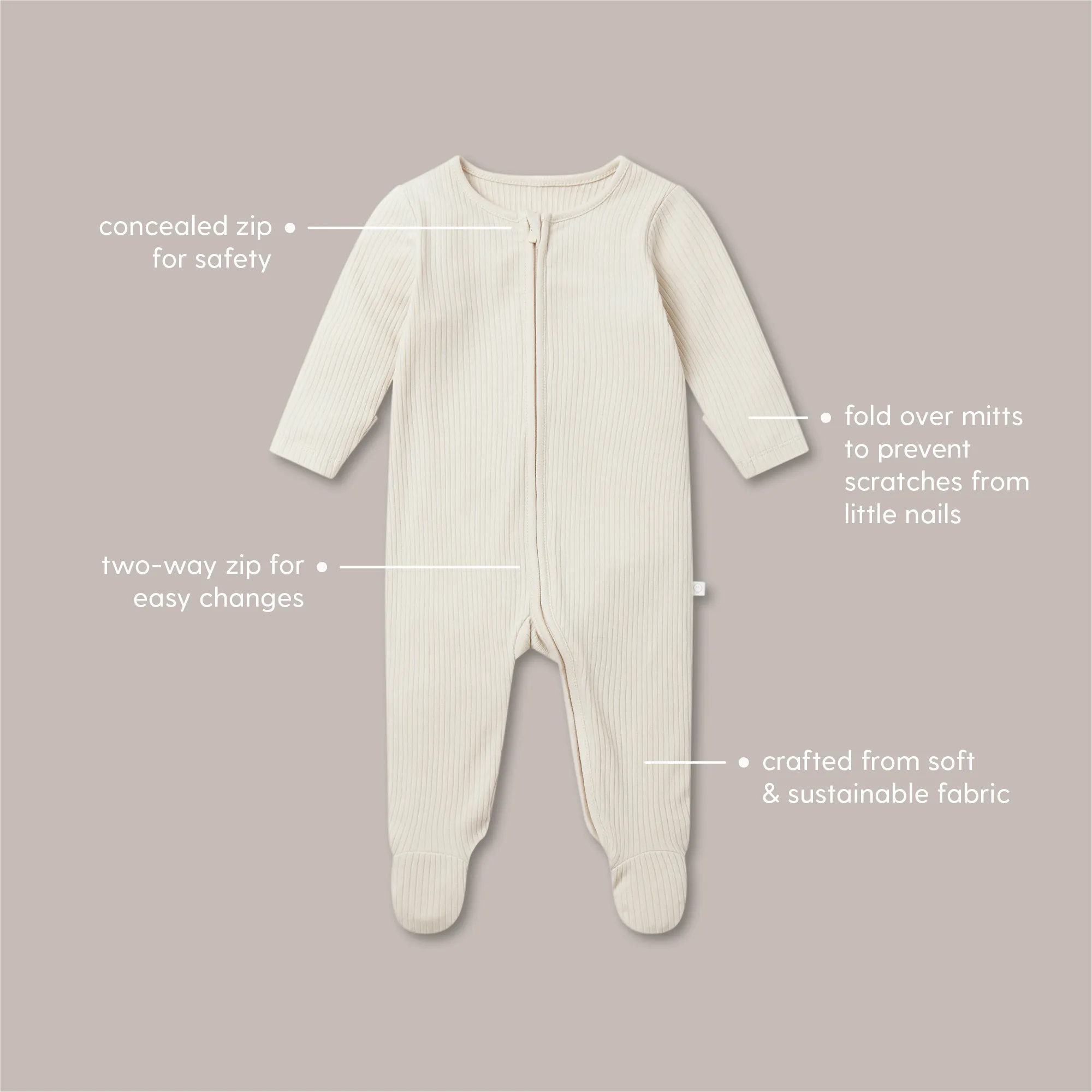 Ribbed Frill Clever Zip Baby Pajamas