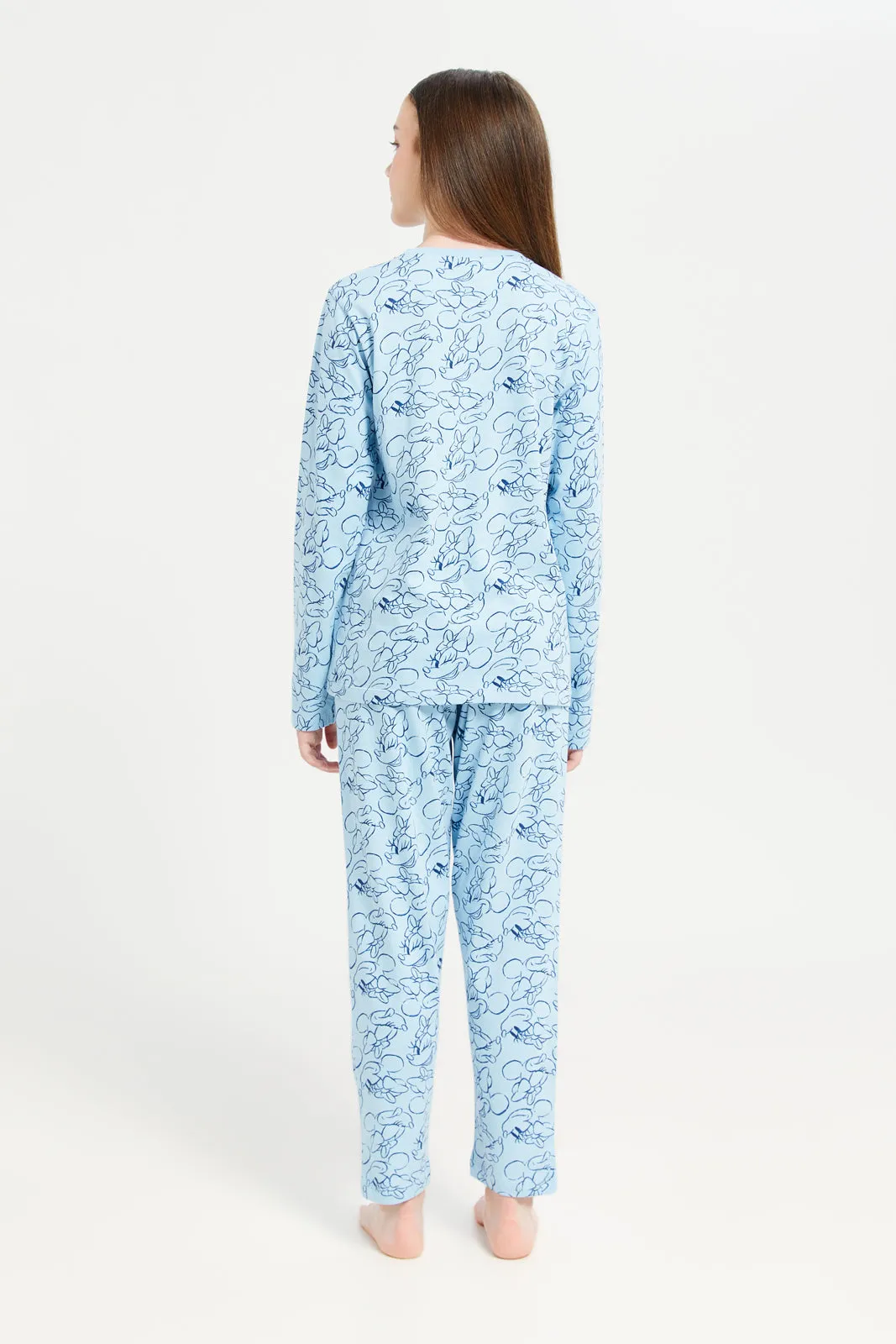 Senior Girls Blue Printed Long Sleeve Pyjama Set (2 Piece)