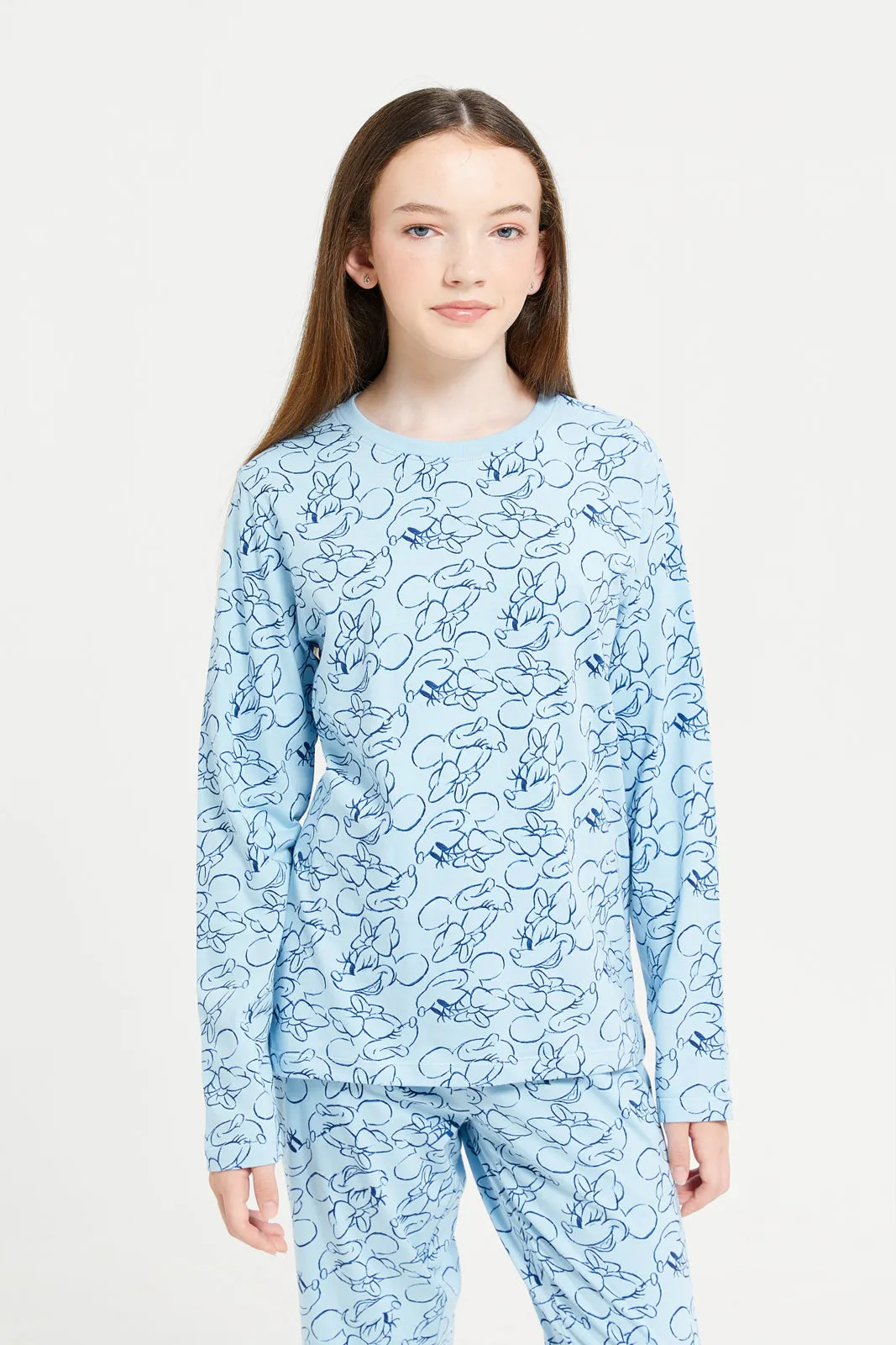 Senior Girls Blue Printed Long Sleeve Pyjama Set (2 Piece)