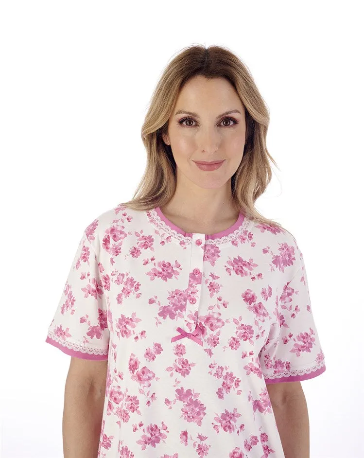 Slenderella Short Sleeve Floral Nightdress in 100% Cotton Interlock