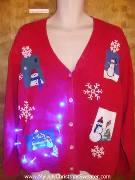 Snowmen and Snowflakes Light Up Ugly Xmas Sweater