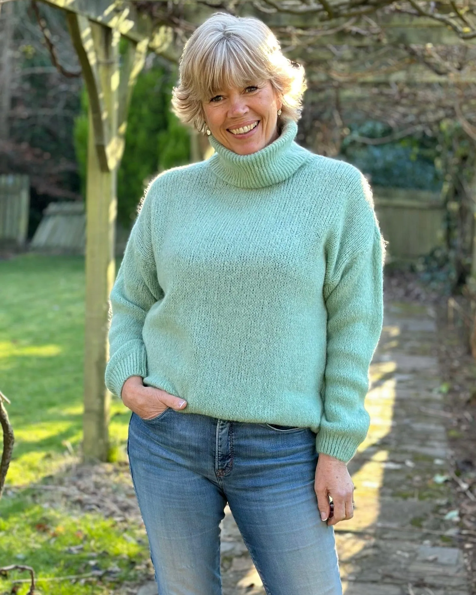 Soft Knit Mohair Roll Neck Jumper - Sage