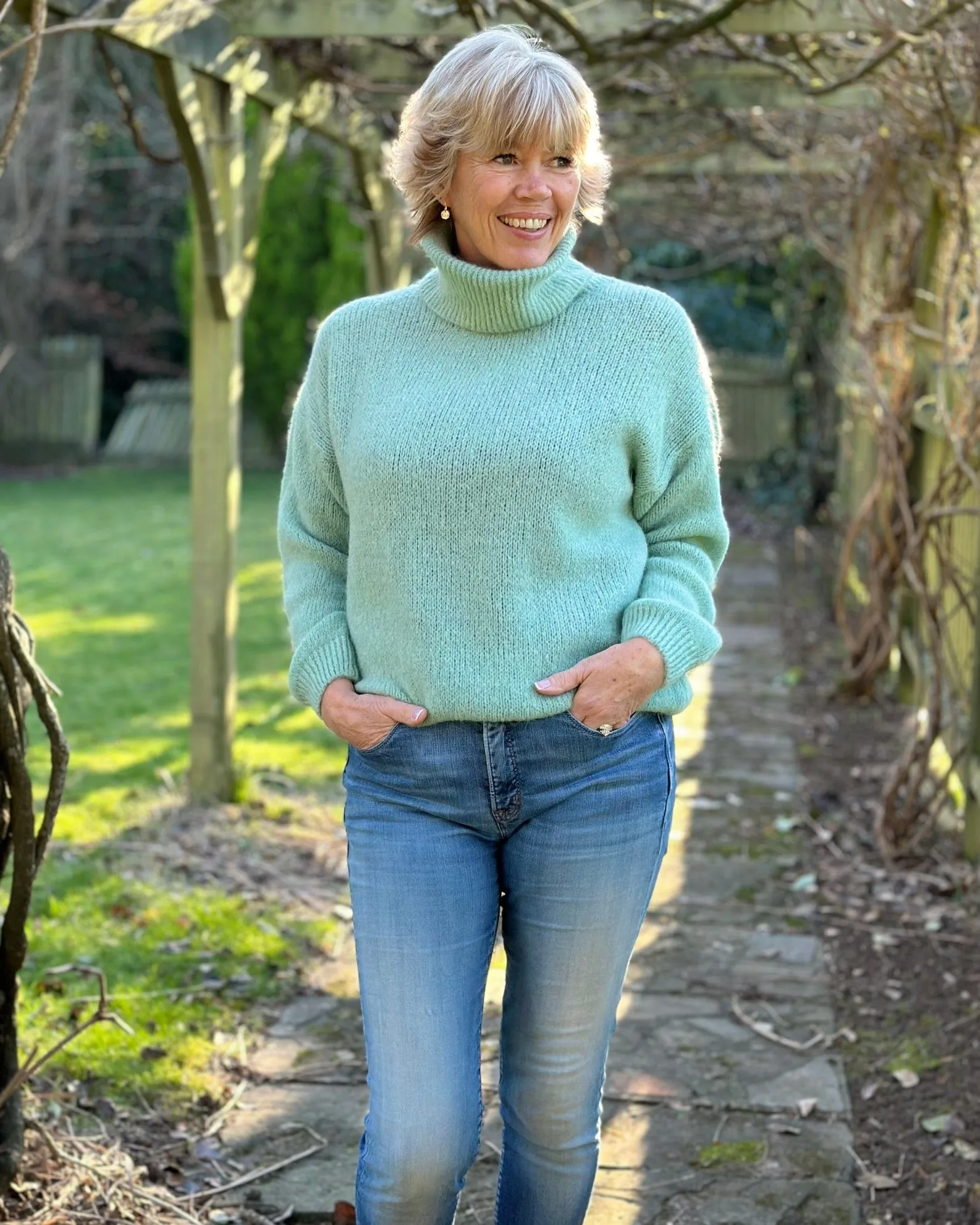 Soft Knit Mohair Roll Neck Jumper - Sage