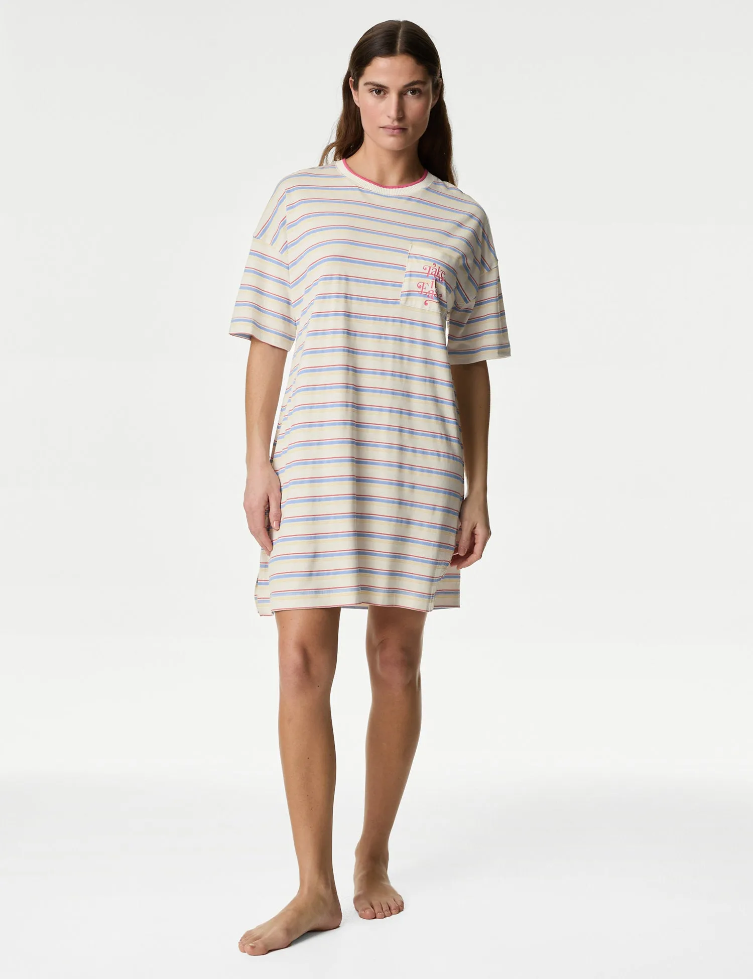 Stripe slogan cotton modal nightdress