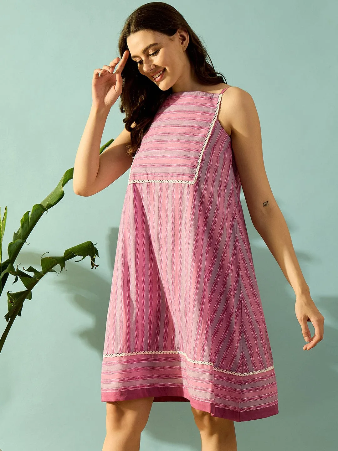 Striped Sweetheart Cotton Night Dress