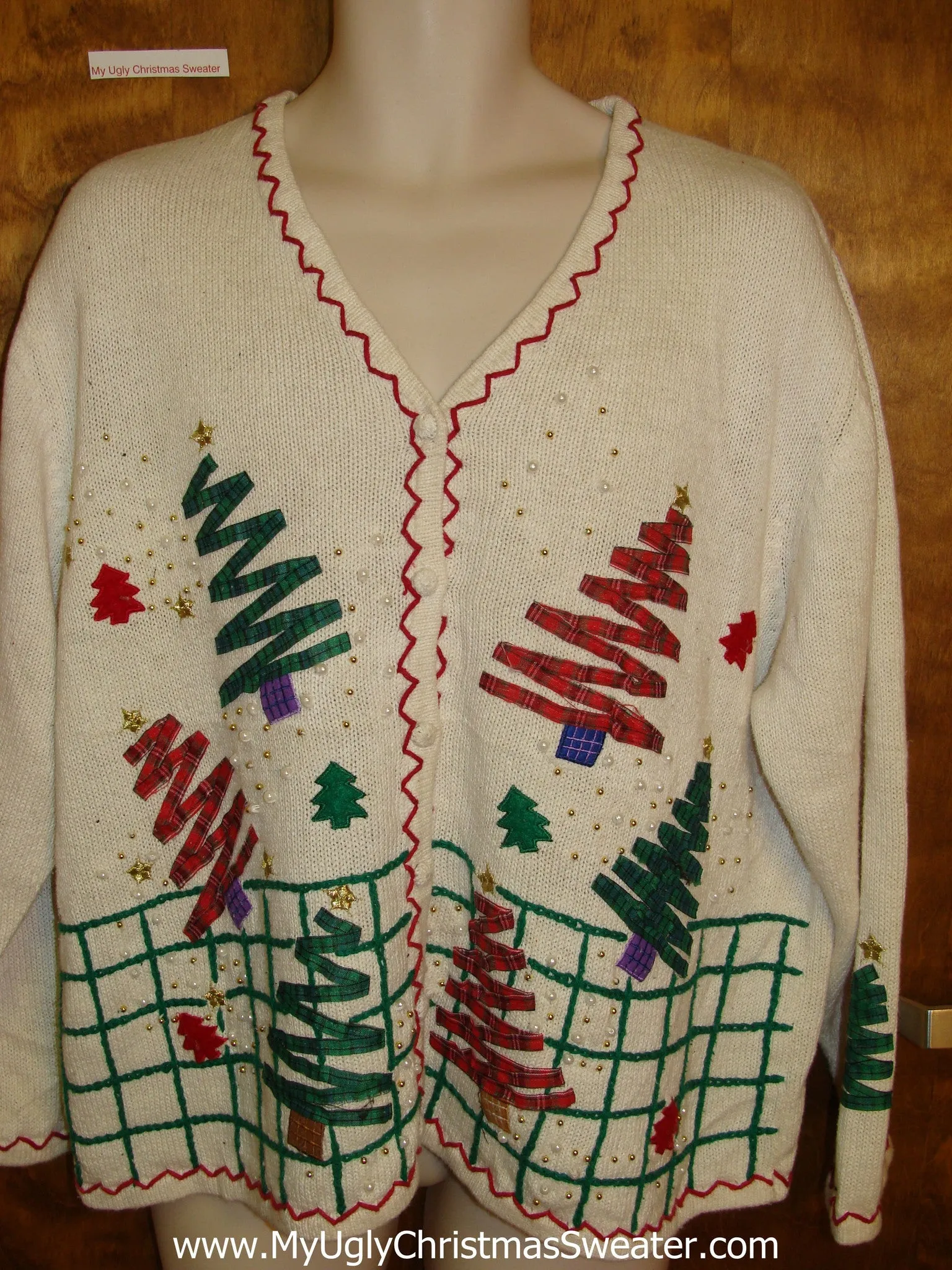 Tacky Plaid Trees Cheap Ugly Christmas Sweater