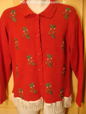 Tacky Red Ugly Christmas Sweater Cardigan with BLING Bells & Ivy