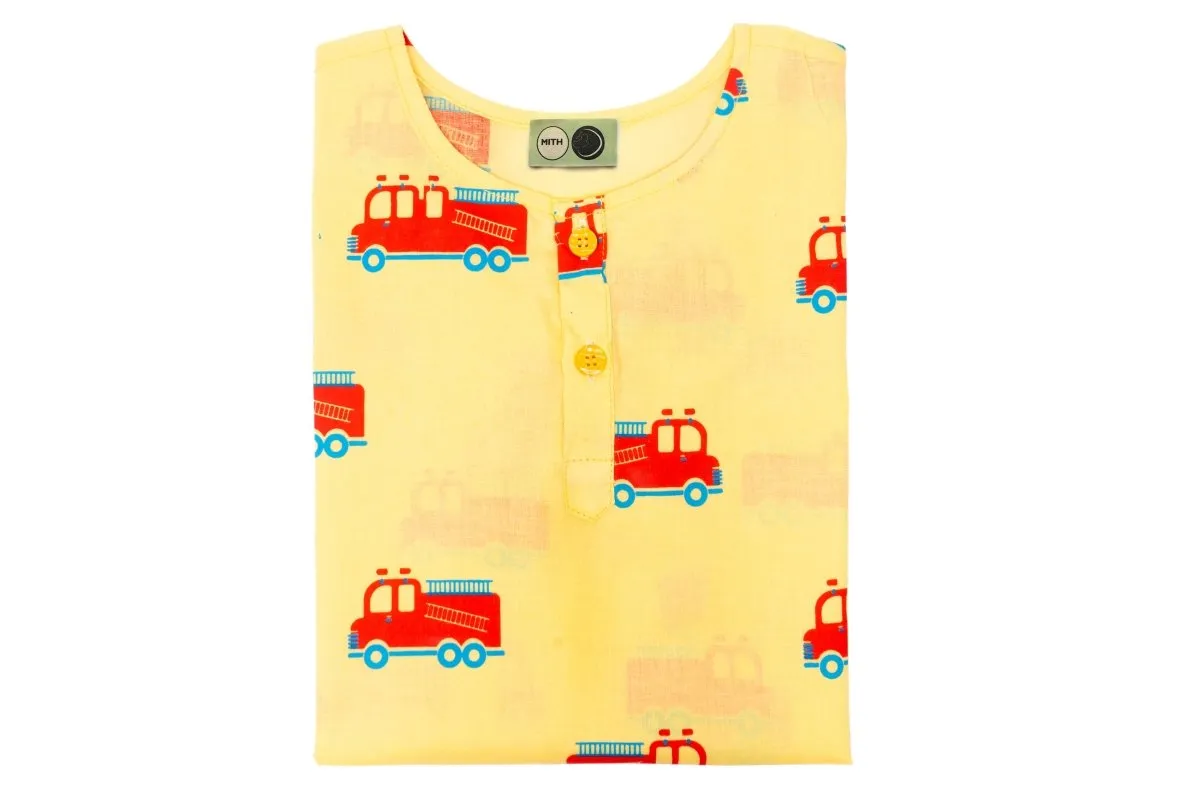 The Fire Fighter Truck- Unisex Kids Cotton Nightwear