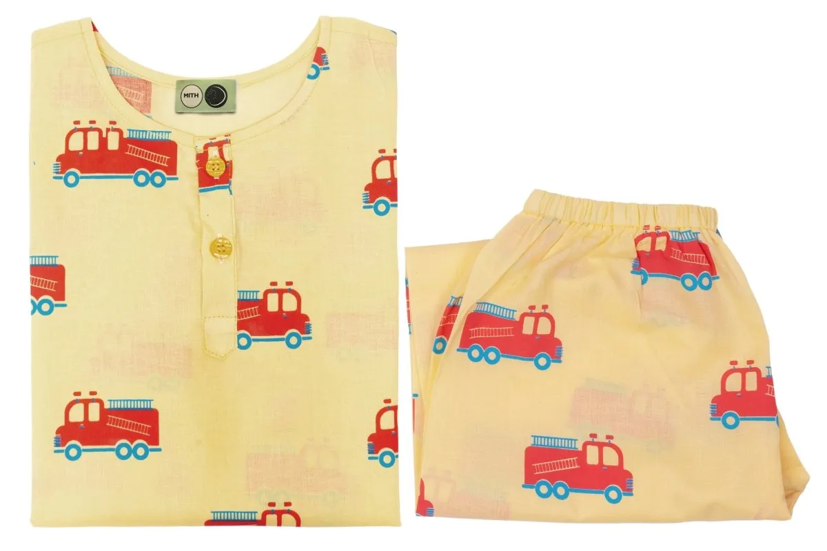 The Fire Fighter Truck- Unisex Kids Cotton Nightwear