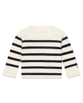 The Organic Garter Stitch Sweater [Cream and Navy Stripe]