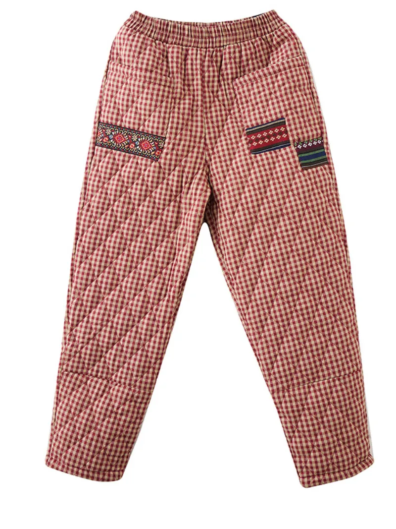 Thickened Warm Harem Pants Plaid Outer Wear Down Cotton Pants