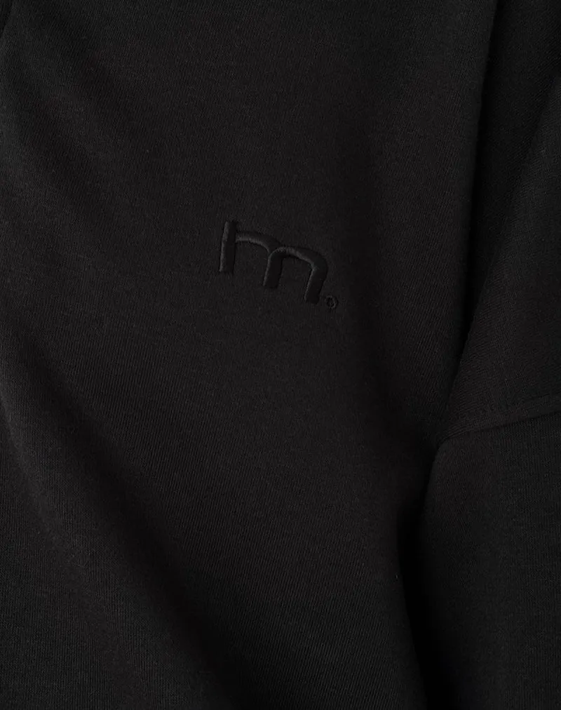 Tirma High Neck Jumper in Tonal Black with M Embroidery