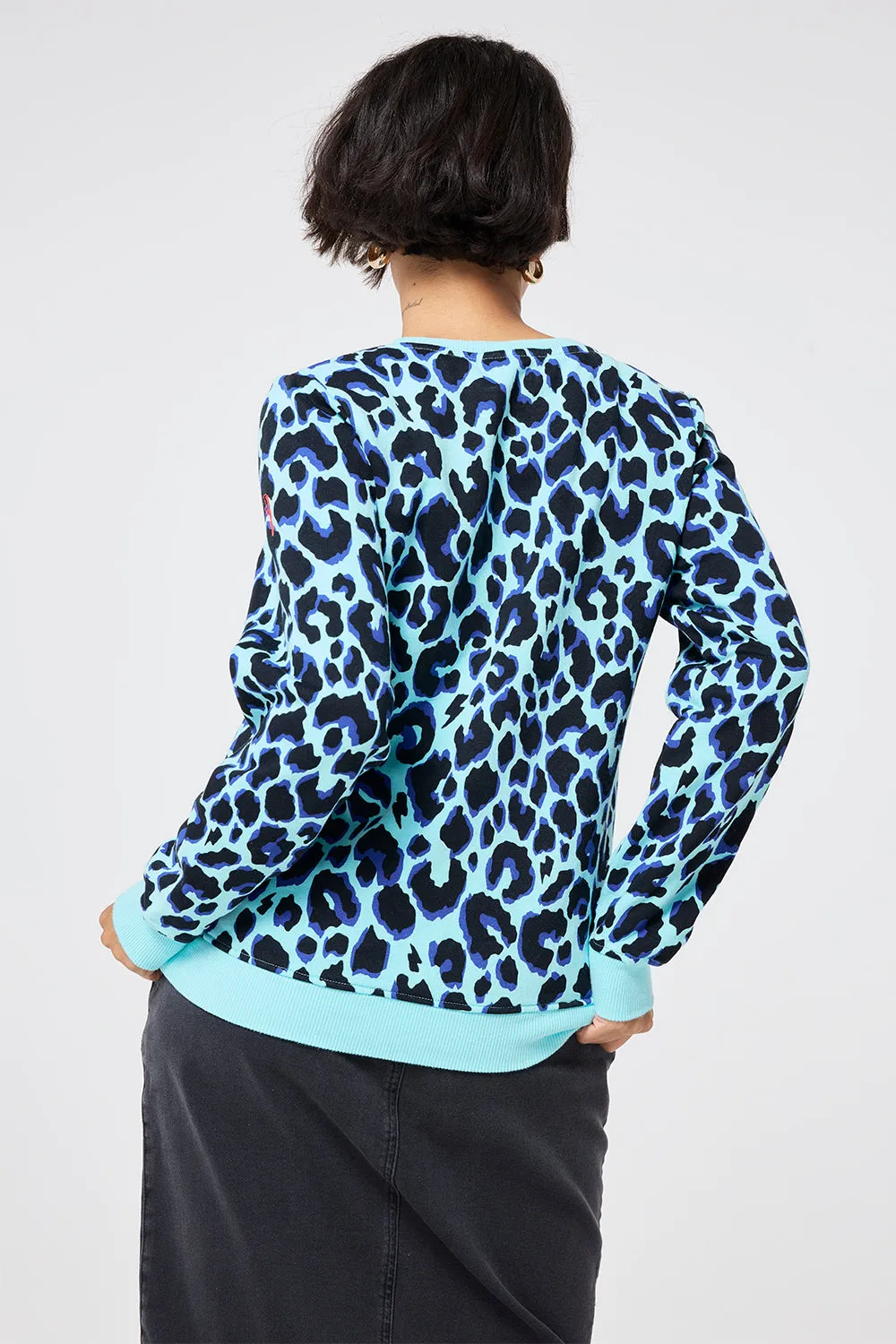 Turquoise with Black and Blue Shadow Leopard Classic Sweatshirt