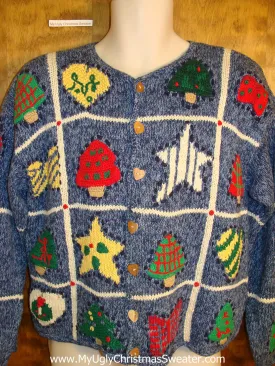 Two Sided 80s Blue Christmas Sweater