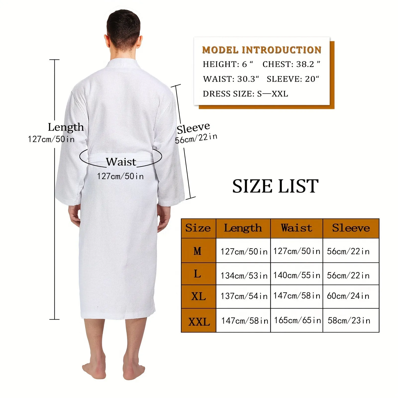 Ultra-Soft Cotton Waffle Men's Bathrobe - Extra Long, Plus Size, Plaid Design for Spring & Autumn