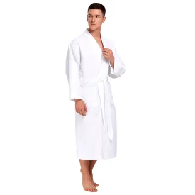 Ultra-Soft Cotton Waffle Men's Bathrobe - Extra Long, Plus Size, Plaid Design for Spring & Autumn