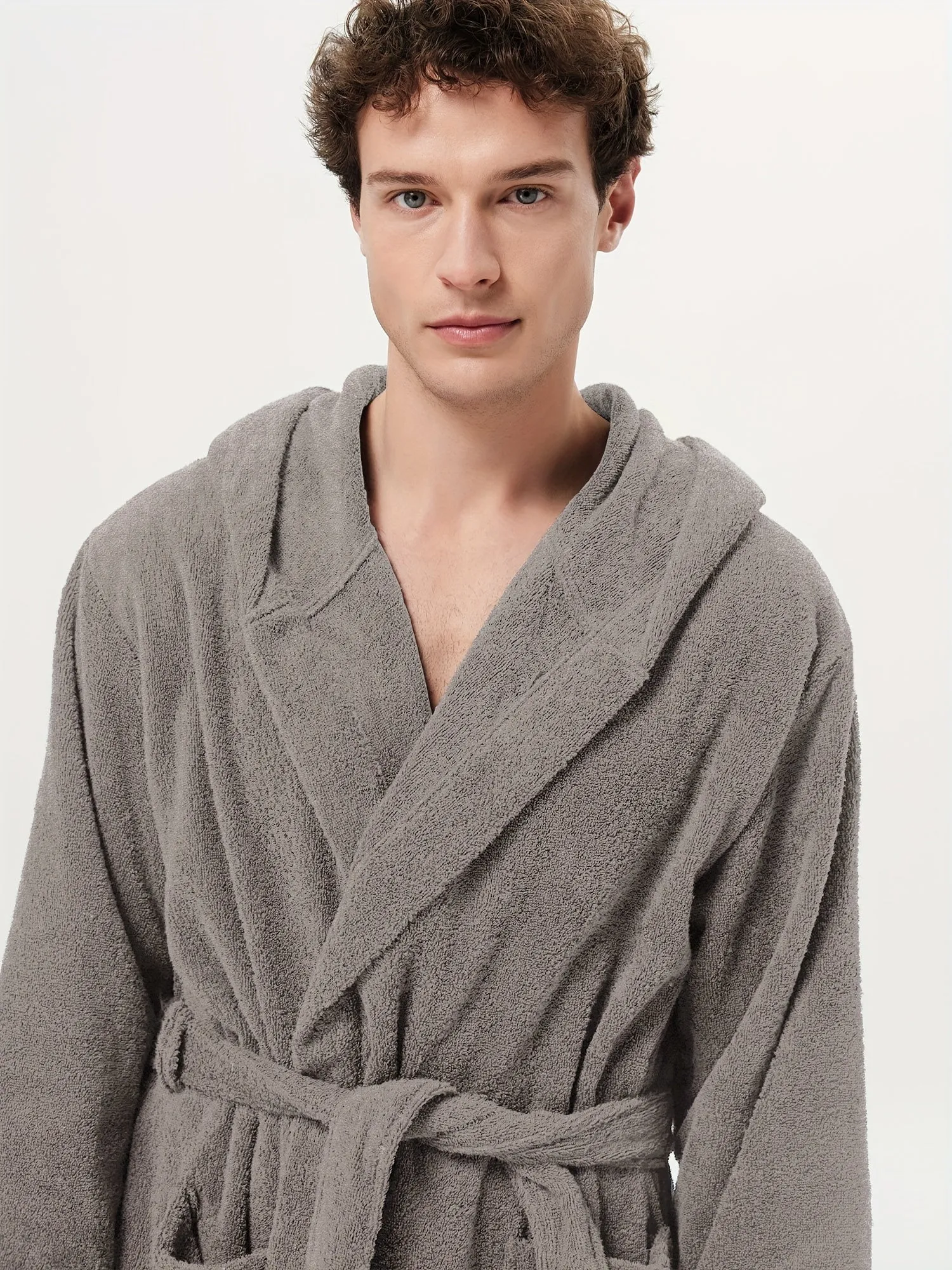 Ultra-Soft Terry Cloth Bath Robe - Men's Cotton Hooded Long Sleeves Knee Length Housecoat - Plush, Fluffy, and Absorbent for Ultimate Relaxation