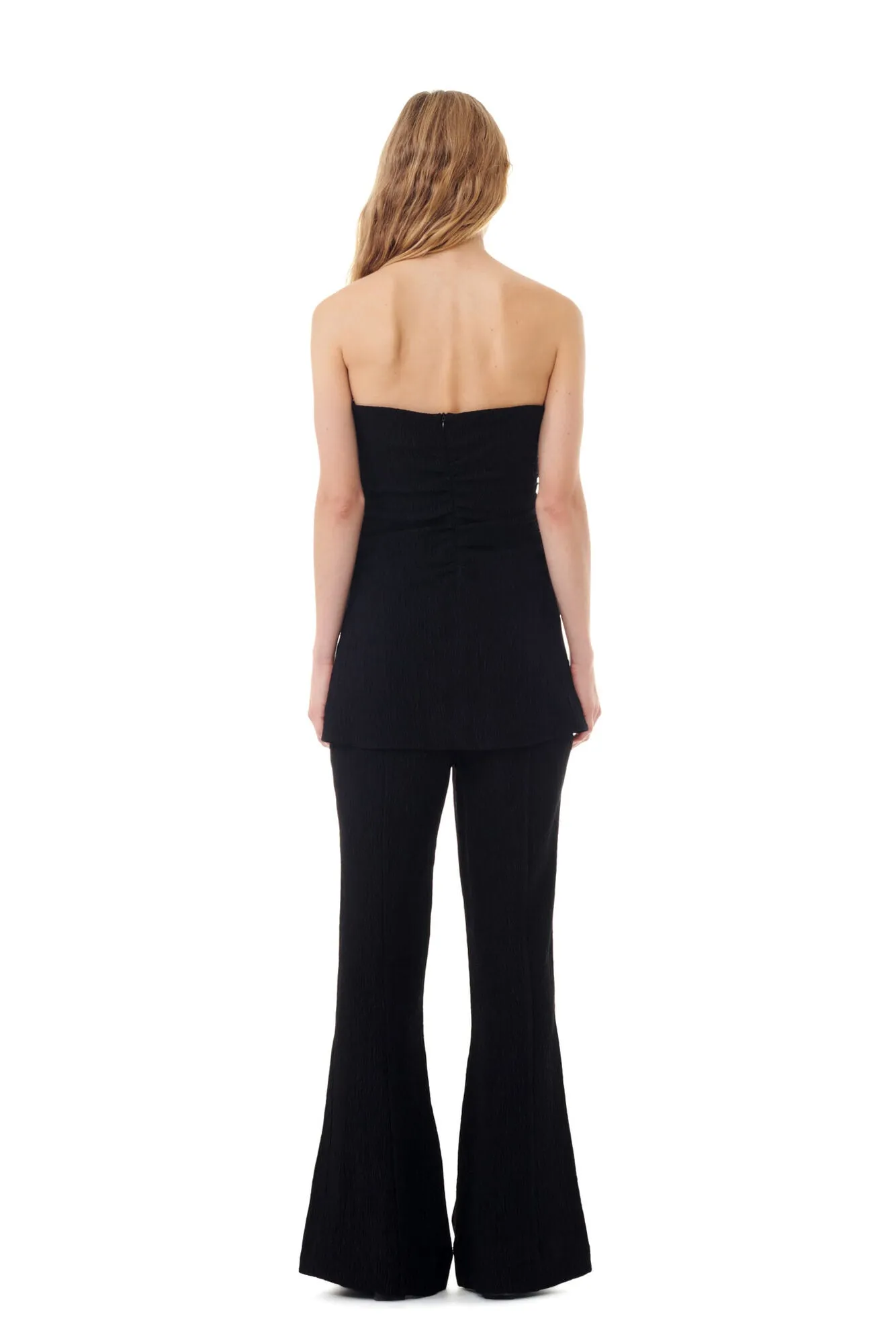 Viscose Stretch Crepe Strapless Top | Black