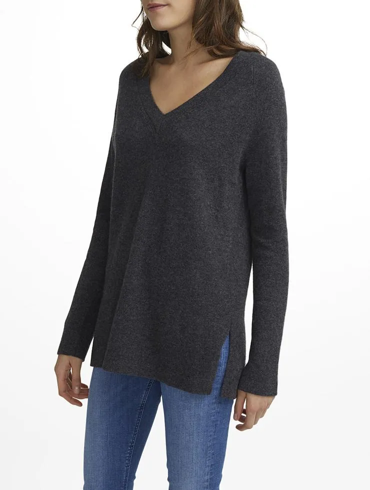 White   Warrem - Cashmere Side Slit Vneck Charcoal Heather