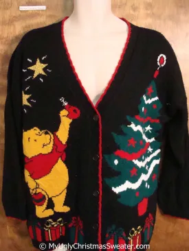 Winnie the Pooh 80s Ugly Christmas Sweater Cardigan