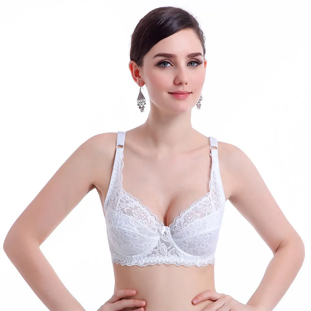 Women Deep V Ultrathin Push Up Bra  - Underwire 3/4 Cup Padded Lace Bra