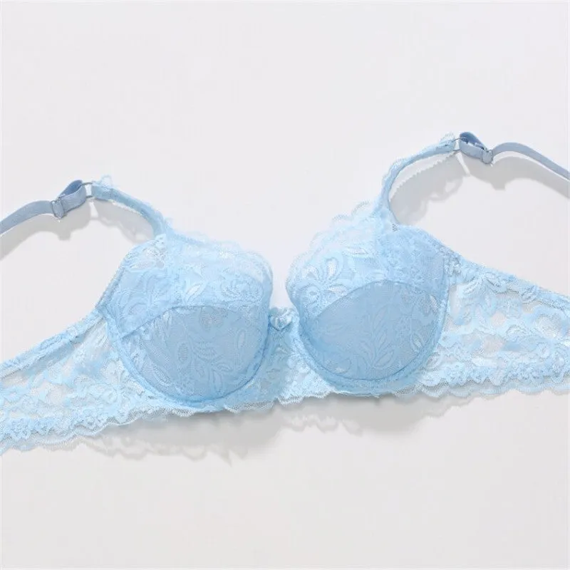 Women Deep V Ultrathin Push Up Bra  - Underwire 3/4 Cup Padded Lace Bra