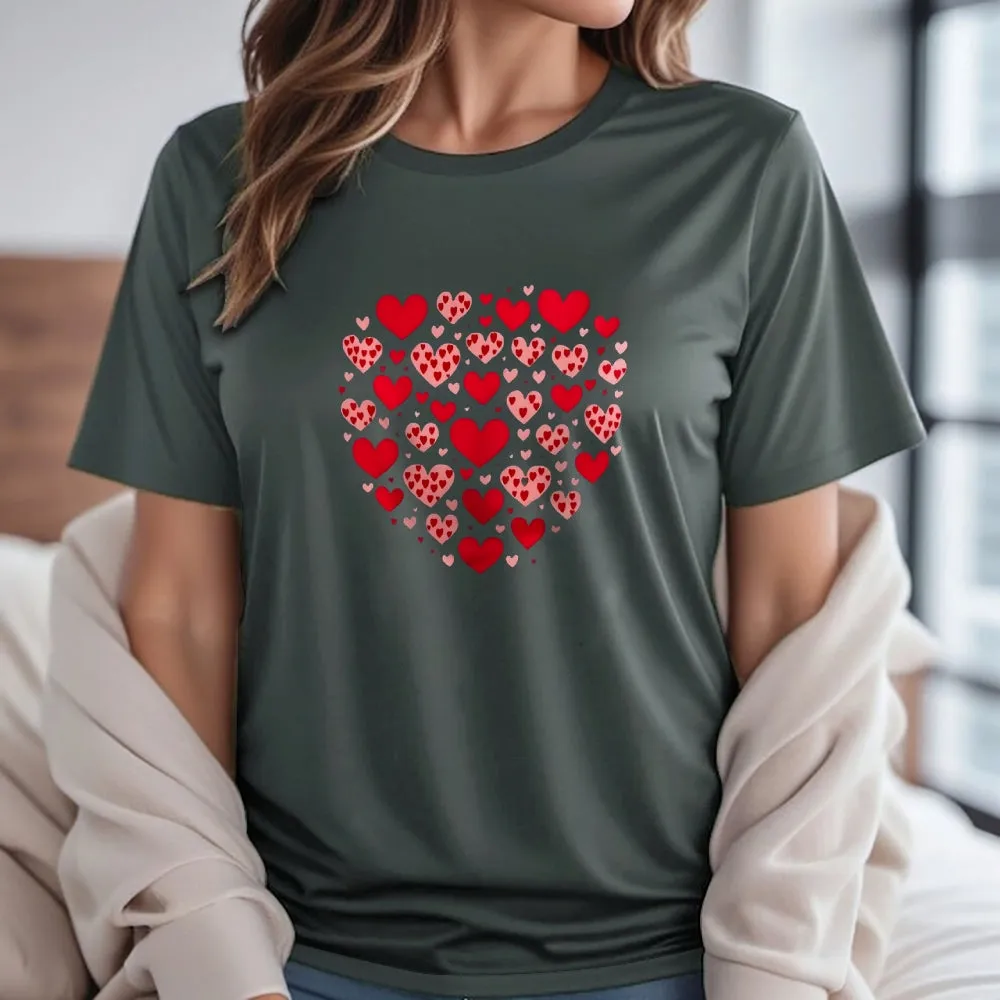 Women Happy Valentine's Day Red Heart Print Graphic T-shirt