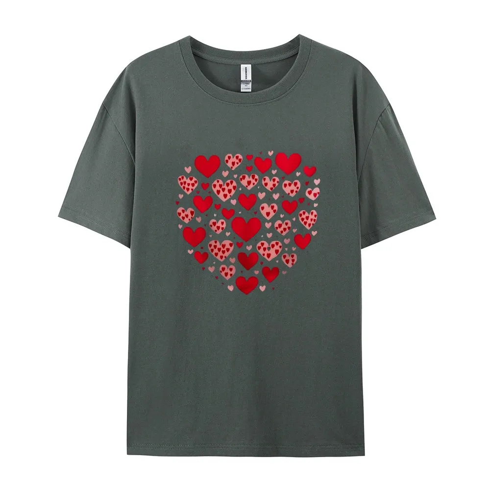 Women Happy Valentine's Day Red Heart Print Graphic T-shirt