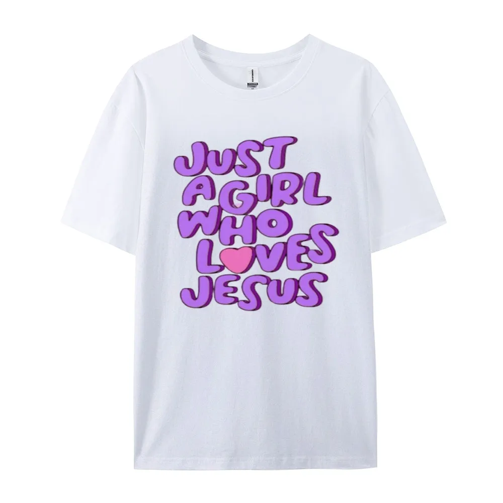 Women  Just A girl Loves Jesus Print Graphic T-shirt