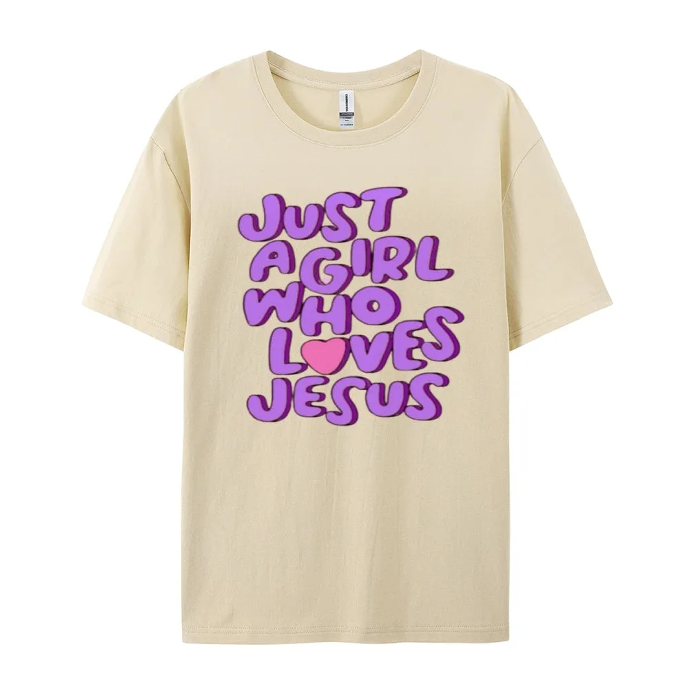 Women  Just A girl Loves Jesus Print Graphic T-shirt