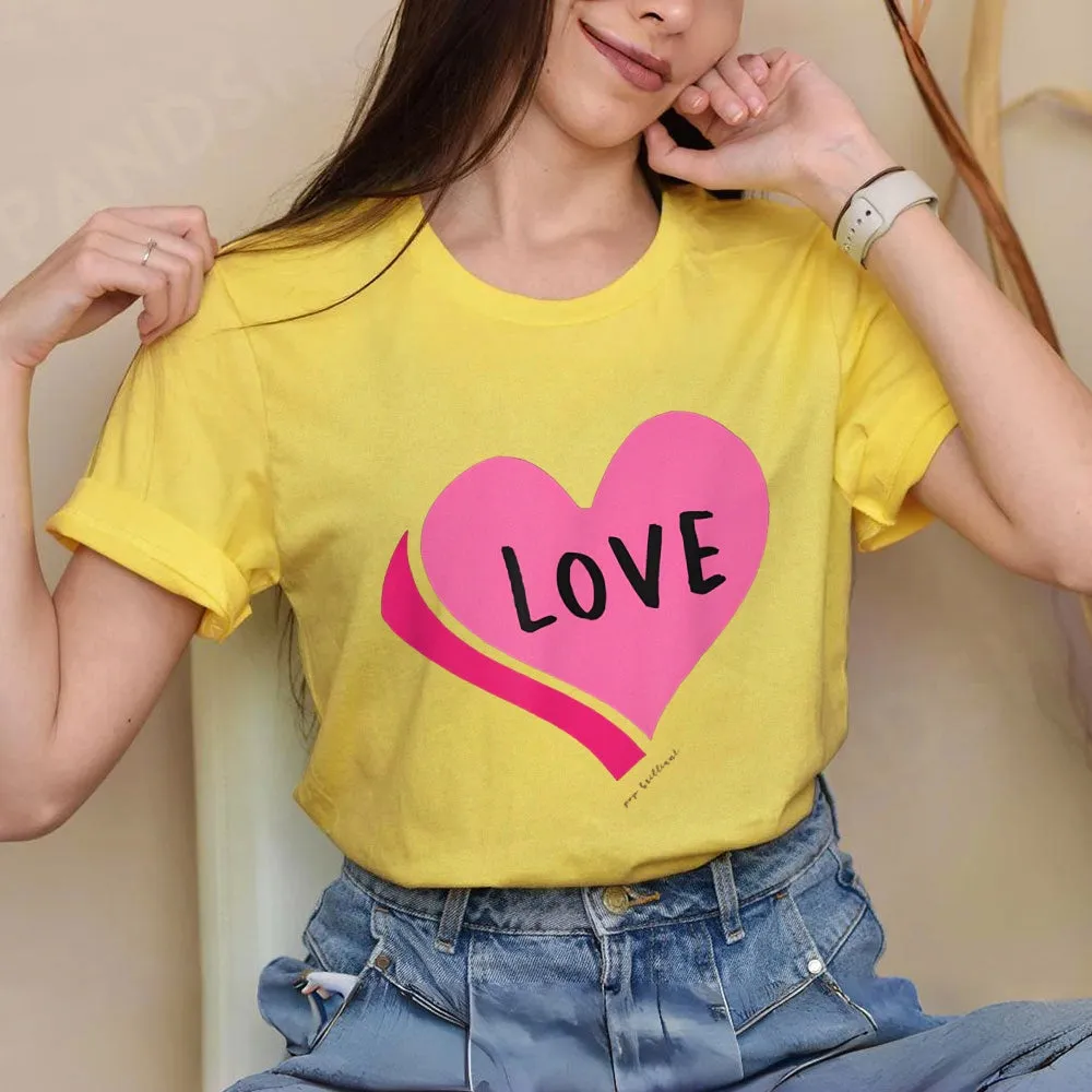 Women Valentine's Day Love Pink Heart Print Graphic T-shirt