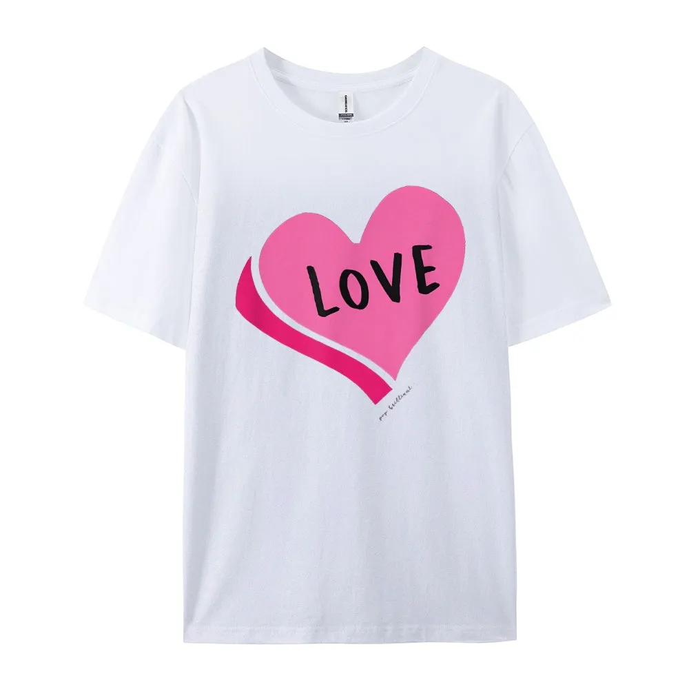 Women Valentine's Day Love Pink Heart Print Graphic T-shirt