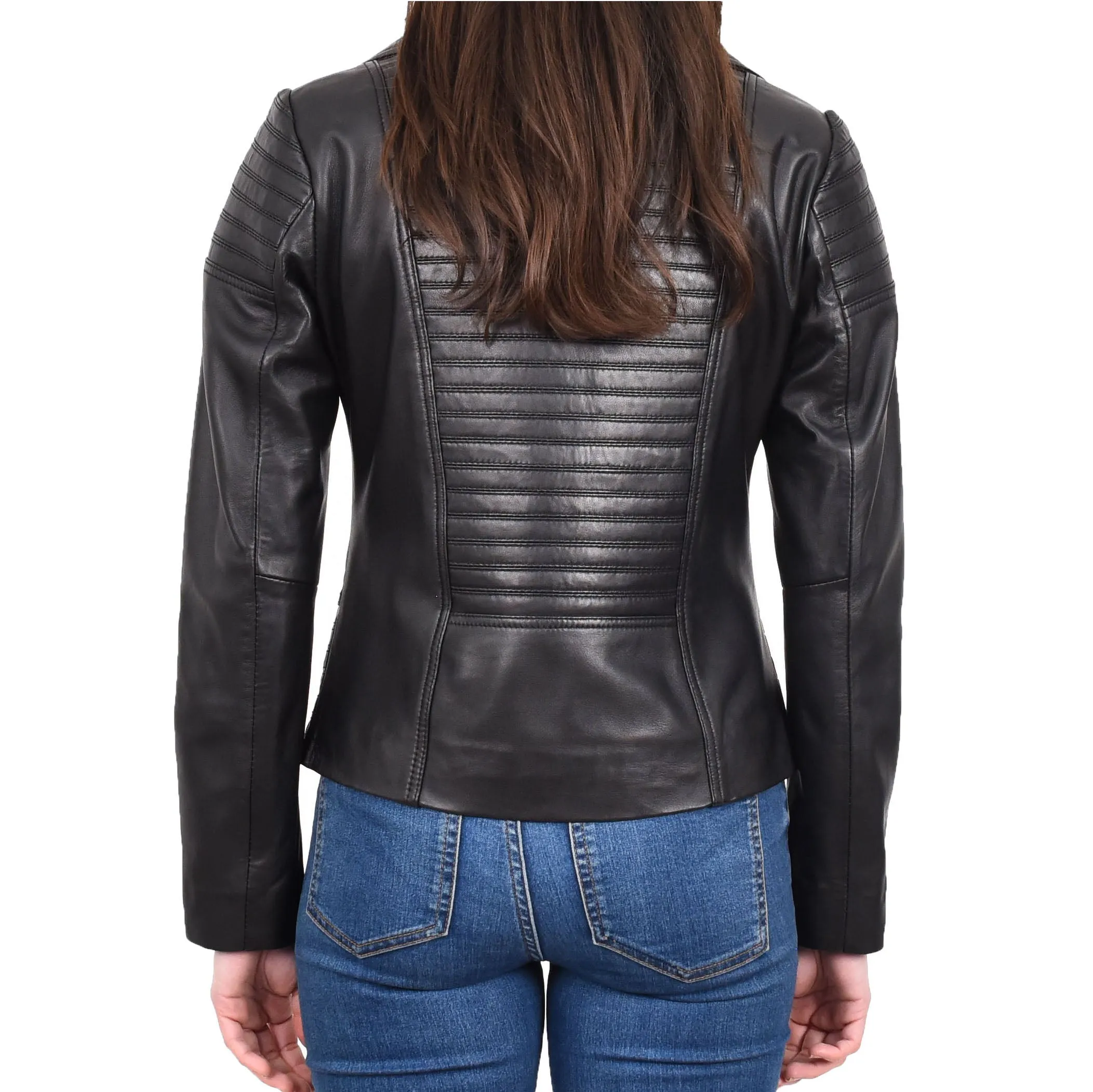 Womens Real Leather Biker Jackets Casual Fashion Outerwear Sonya Black