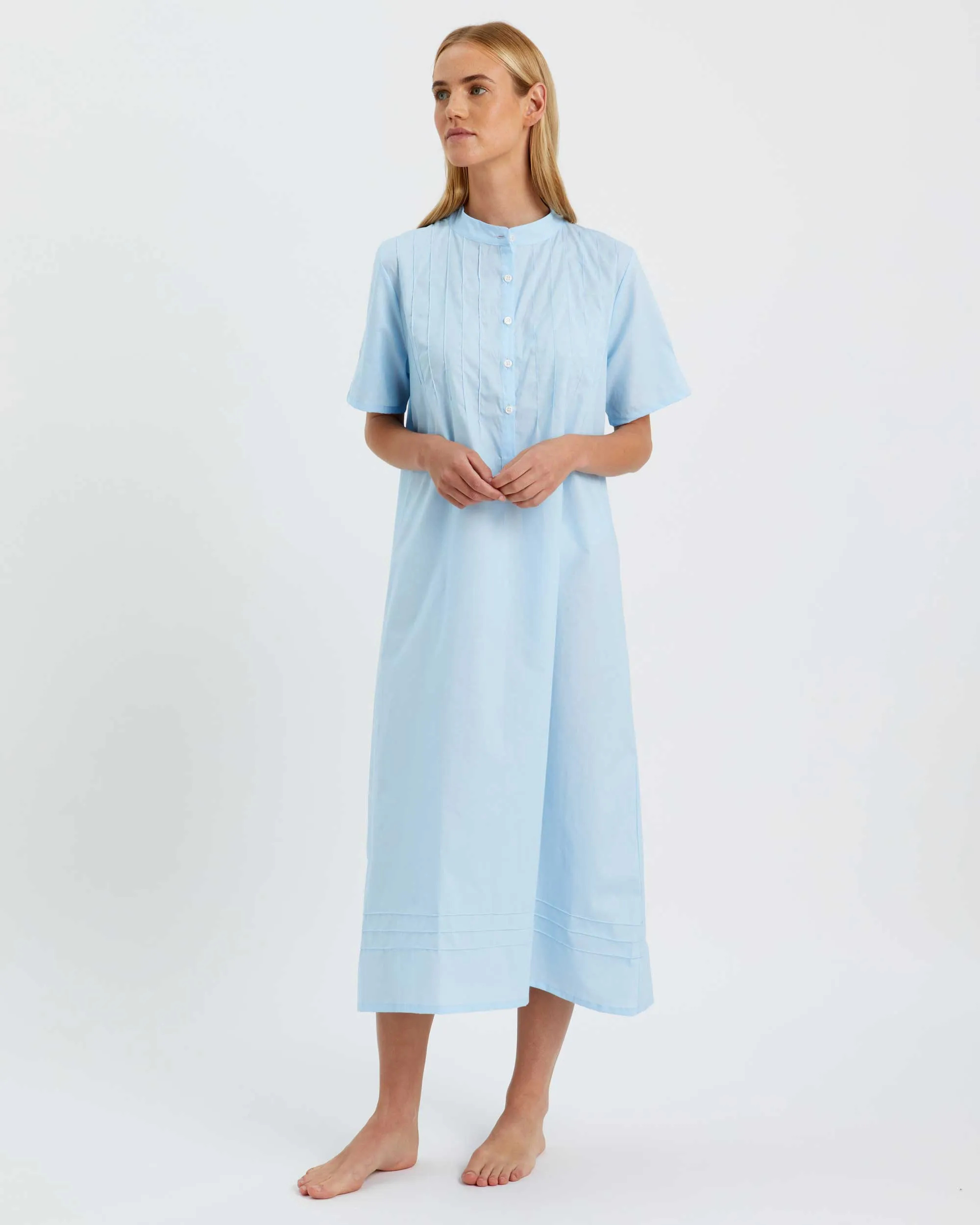 Women's Victoria Short Sleeve Cotton Nightdress - Blue