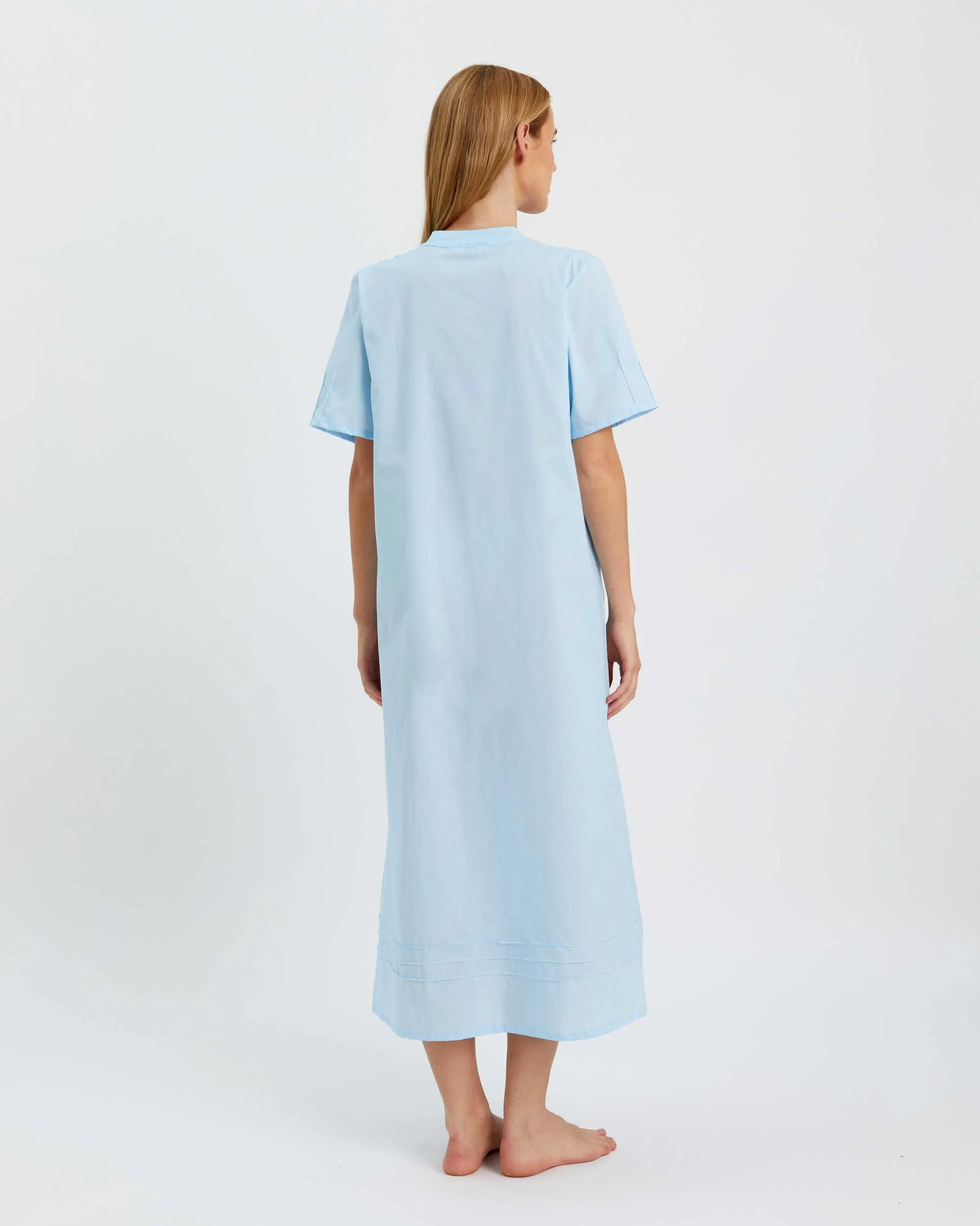 Women's Victoria Short Sleeve Cotton Nightdress - Blue