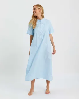 Women's Victoria Short Sleeve Cotton Nightdress - Blue